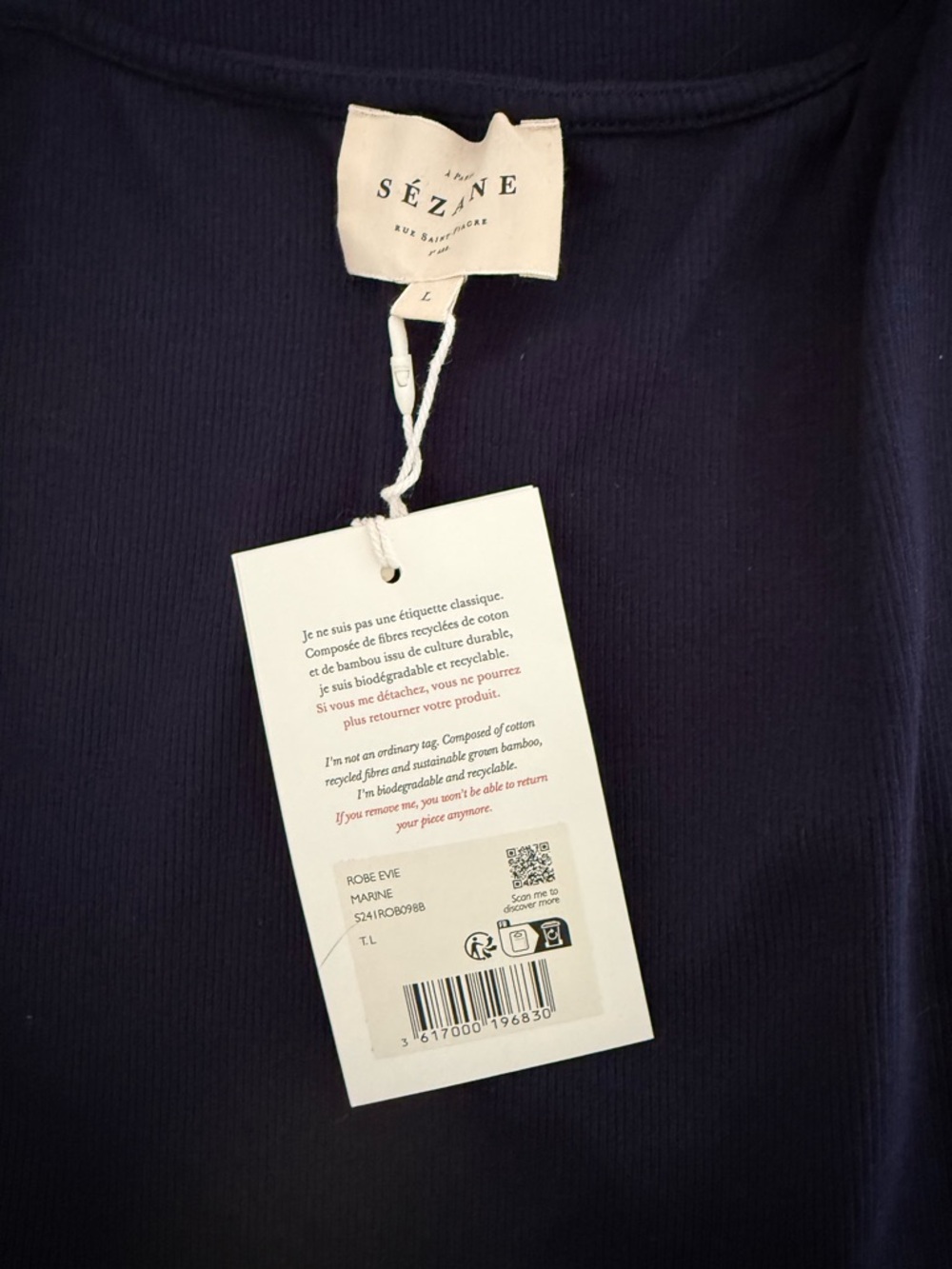 BNWT Sezane Evie Dress, navy, size US L - Picture 9 of 13